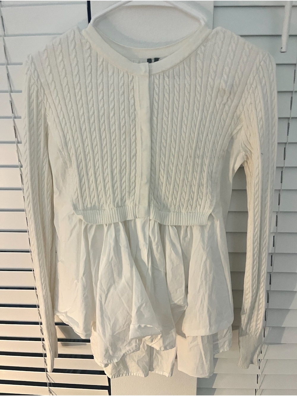 Anthropologie Cream Cable-Knit Peplum Pullover Top